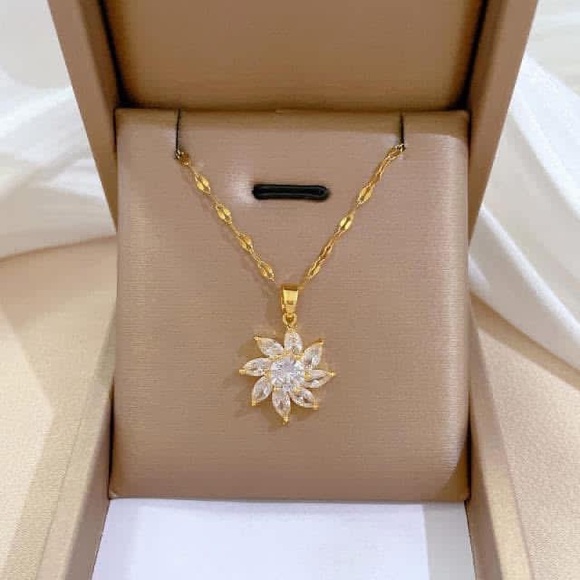 Gold Floral Pendant Necklace - Picture 2 of 3